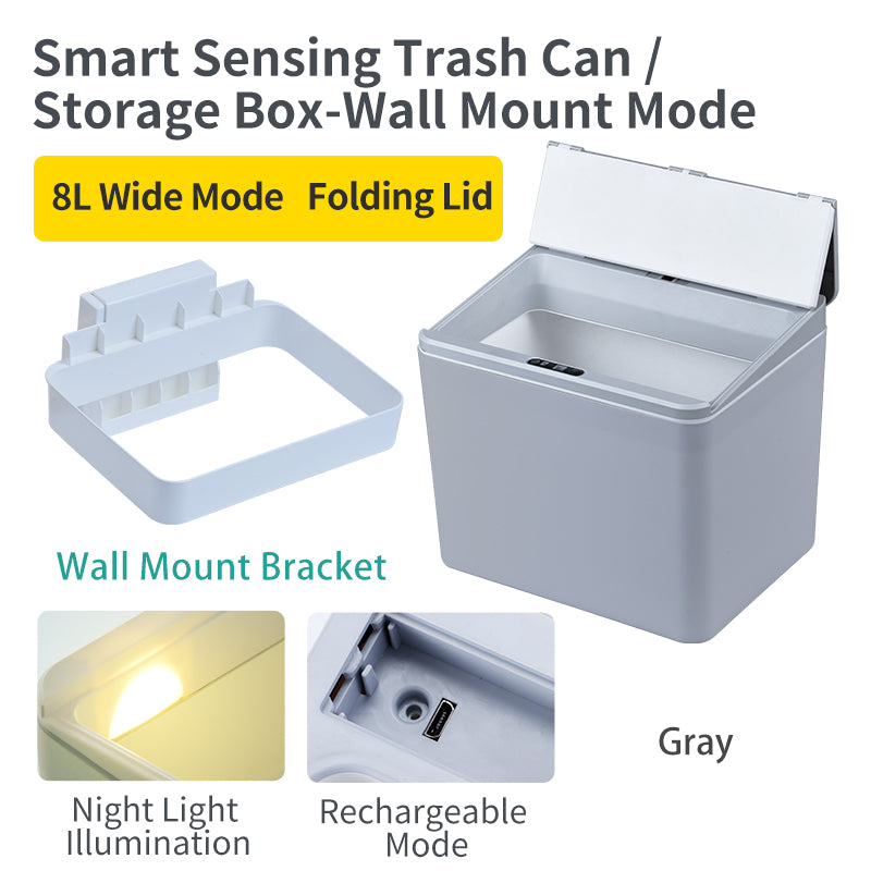 6L / 8L Rectangle Sensor Folding Lid Storage Box Trash Box LED Light