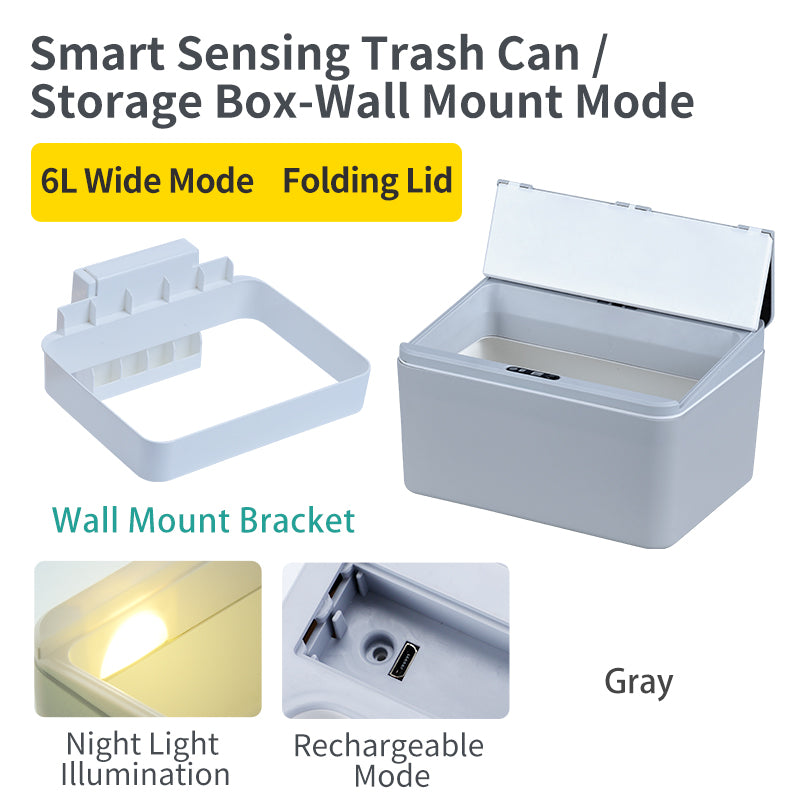 6L / 8L Rectangle Sensor Folding Lid Storage Box Trash Box LED Light