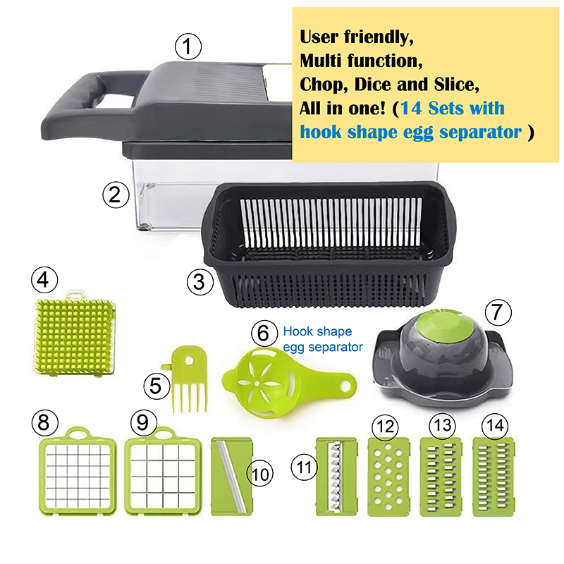 Chopper, Slicer and Grater for Vegetable, Melons, Onion, Garlic, Radish, Carrot, Chocolate, Cheese, Potatoes, Tomatoes, Cucumbers, Ginger. Multifunctional Blades