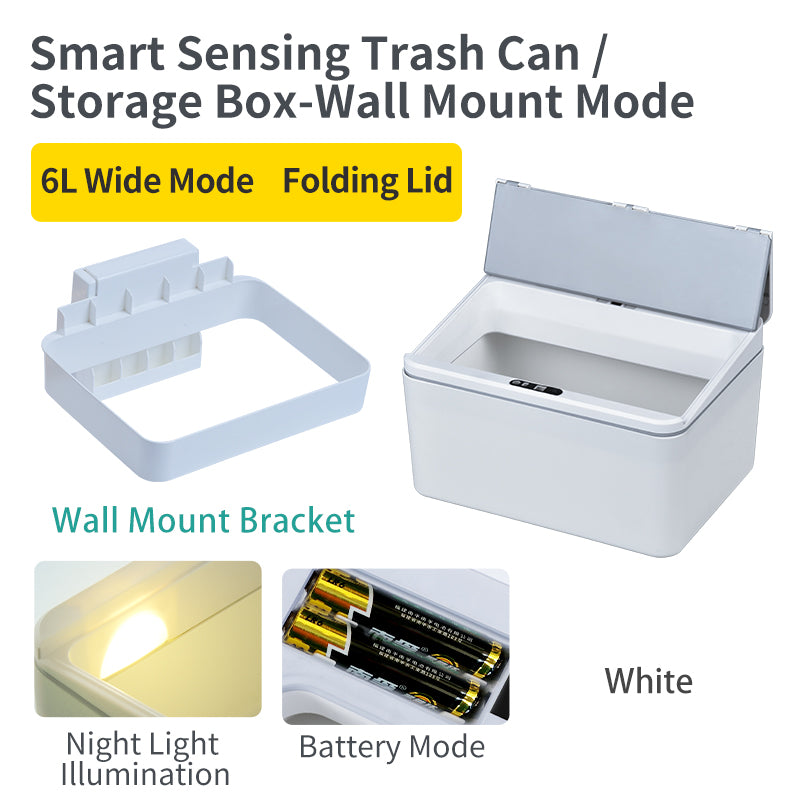 6L / 8L Rectangle Sensor Folding Lid Storage Box Trash Box LED Light