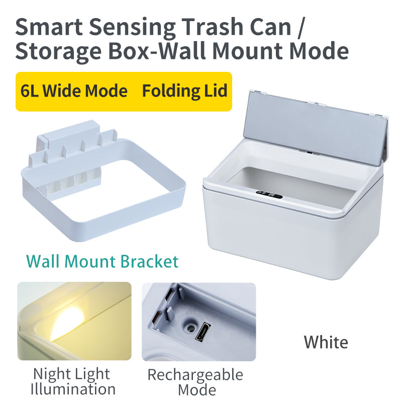 6L / 8L Rectangle Sensor Folding Lid Storage Box Trash Box LED Light