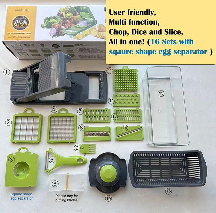 Chopper, Slicer and Grater for Vegetable, Melons, Onion, Garlic, Radish, Carrot, Chocolate, Cheese, Potatoes, Tomatoes, Cucumbers, Ginger. Multifunctional Blades