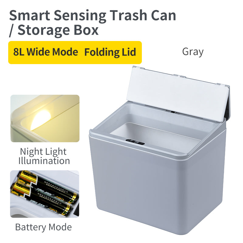 6L / 8L Rectangle Sensor Folding Lid Storage Box Trash Box LED Light