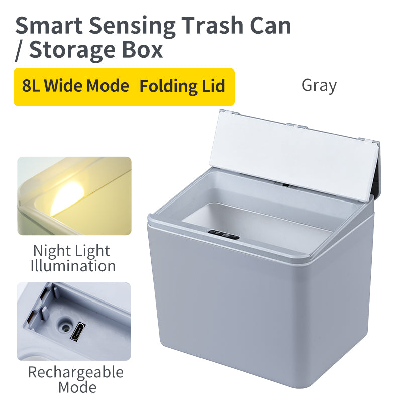 6L / 8L Rectangle Sensor Folding Lid Storage Box Trash Box LED Light