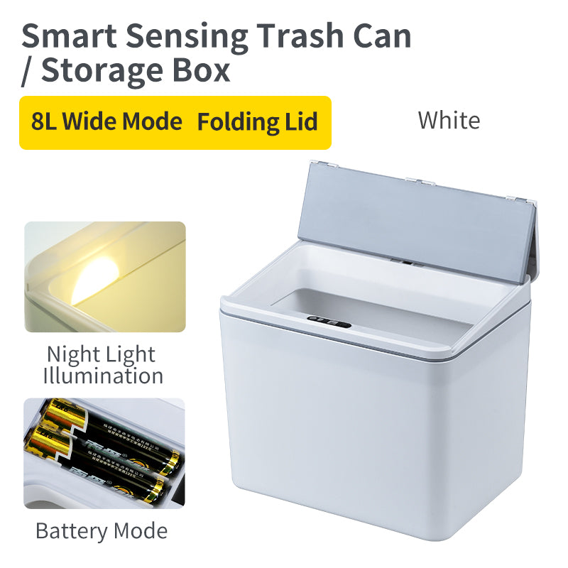 6L / 8L Rectangle Sensor Folding Lid Storage Box Trash Box LED Light