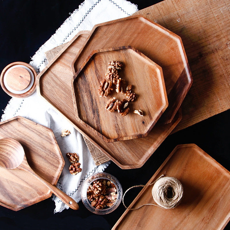 Japanese Lacquerless Acacia Wood Star Anise Tray