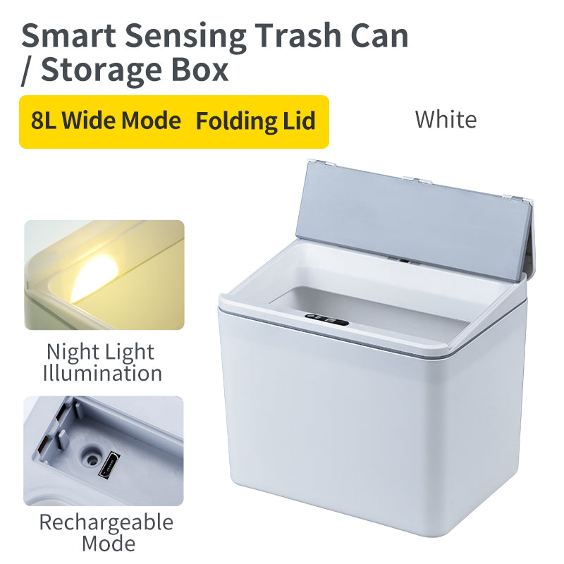 6L / 8L Rectangle Sensor Folding Lid Storage Box Trash Box LED Light