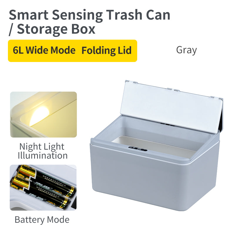 6L / 8L Rectangle Sensor Folding Lid Storage Box Trash Box LED Light
