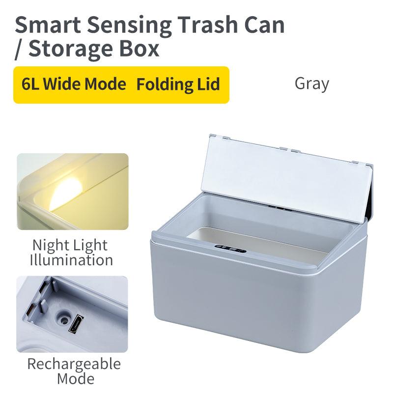 6L / 8L Rectangle Sensor Folding Lid Storage Box Trash Box LED Light