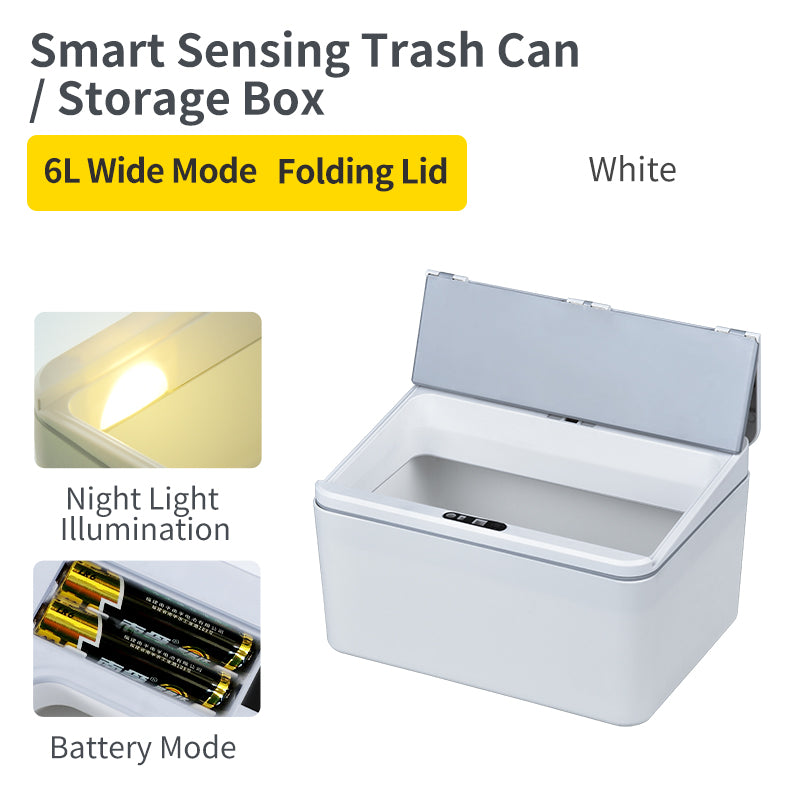 6L / 8L Rectangle Sensor Folding Lid Storage Box Trash Box LED Light