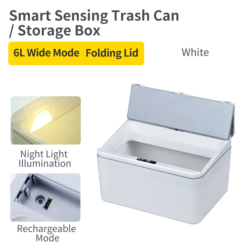 6L / 8L Rectangle Sensor Folding Lid Storage Box Trash Box LED Light