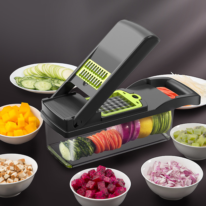Chopper, Slicer and Grater for Vegetable, Melons, Onion, Garlic, Radish, Carrot, Chocolate, Cheese, Potatoes, Tomatoes, Cucumbers, Ginger. Multifunctional Blades