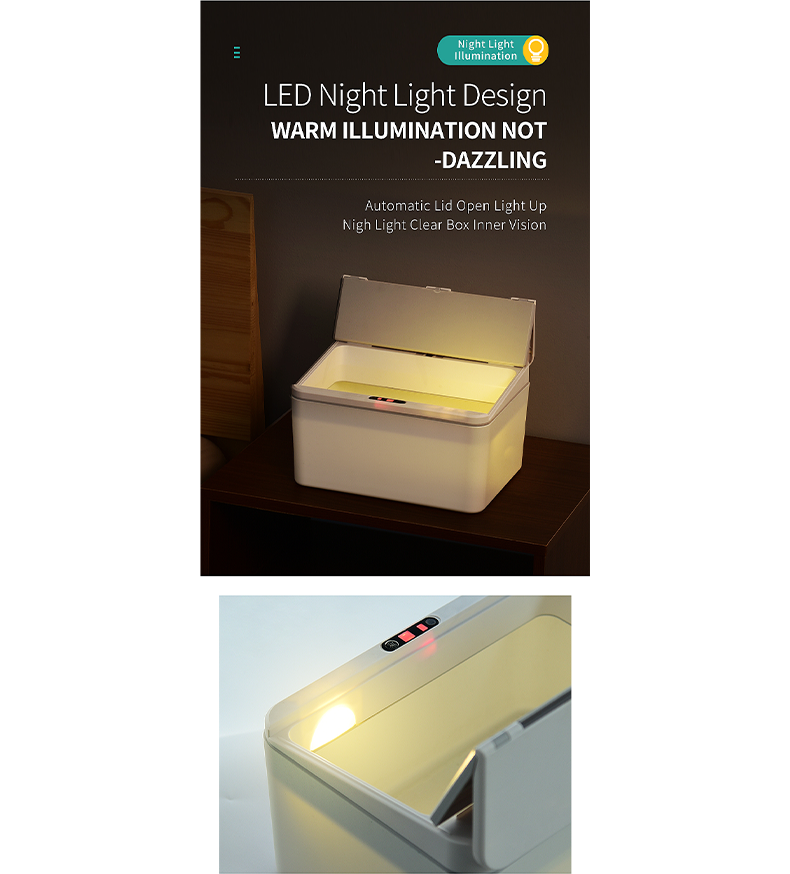 6L / 8L Rectangle Sensor Folding Lid Storage Box Trash Box LED Light