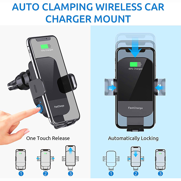 Wireless Car Charger, 15W Fast Charging Auto Clamping Car Charger Phone Mount Phone Holder fit for iPhone 15 14 13 12 11 Pro Max Xs, Samsung Galaxy S23 Ultra S22 S21 S20, S10+ S9+ Note 9, etc