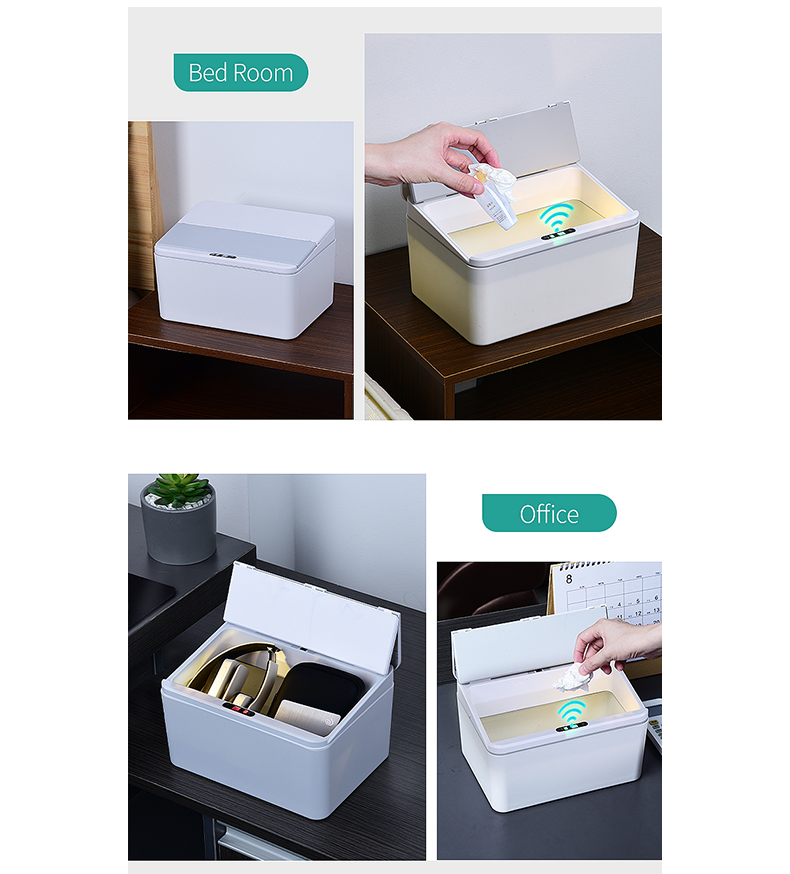 6L / 8L Rectangle Sensor Folding Lid Storage Box Trash Box LED Light