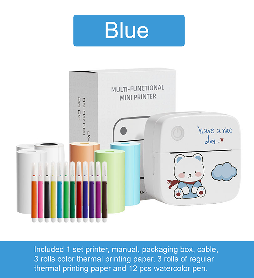 Mini Portable Small Printer, Sticker Printer Machine, Study Printer for Pictures, Photos, Journals, DIY, Compatible with Phone & Tablet