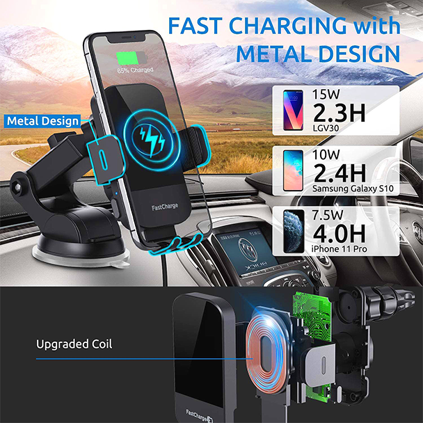 Wireless Car Charger, 15W Fast Charging Auto Clamping Car Charger Phone Mount Phone Holder fit for iPhone 15 14 13 12 11 Pro Max Xs, Samsung Galaxy S23 Ultra S22 S21 S20, S10+ S9+ Note 9, etc