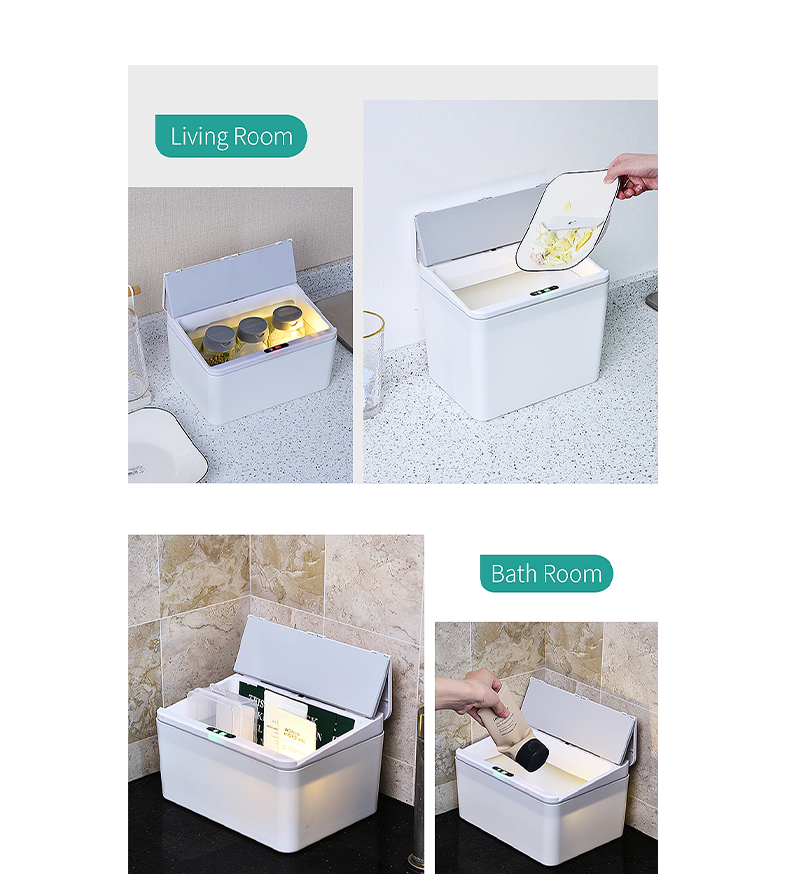 6L / 8L Rectangle Sensor Folding Lid Storage Box Trash Box LED Light