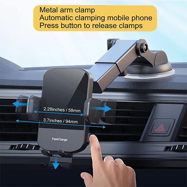 Wireless Car Charger, 15W Fast Charging Auto Clamping Car Charger Phone Mount Phone Holder fit for iPhone 15 14 13 12 11 Pro Max Xs, Samsung Galaxy S23 Ultra S22 S21 S20, S10+ S9+ Note 9, etc