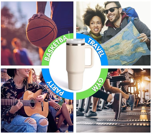40 oz Ice Flow Stainless Steel Tumbler with Straw, Vacuum Insulated Water Bottle for Home, Office, Car, Outdoors, Reusable Cup with Straw Leak Resistant Flip