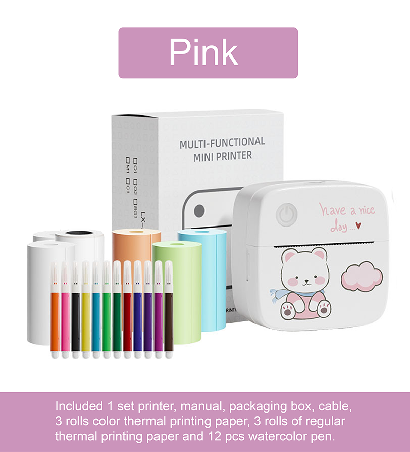 Mini Portable Small Printer, Sticker Printer Machine, Study Printer for Pictures, Photos, Journals, DIY, Compatible with Phone & Tablet