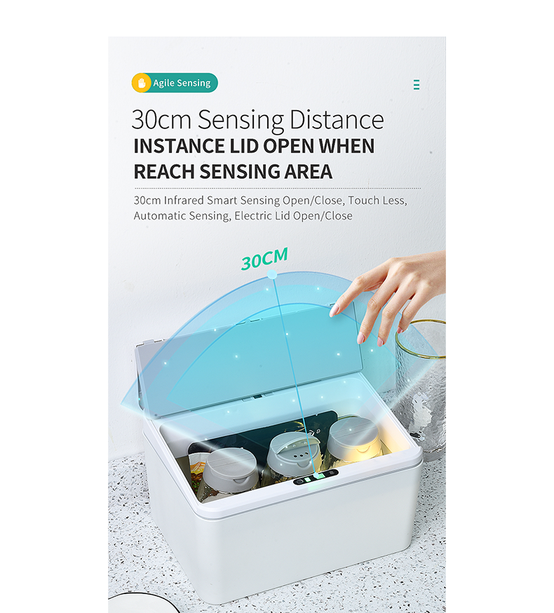 6L / 8L Rectangle Sensor Folding Lid Storage Box Trash Box LED Light