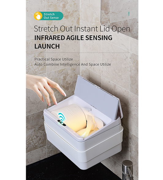 6L / 8L Rectangle Sensor Folding Lid Storage Box Trash Box LED Light