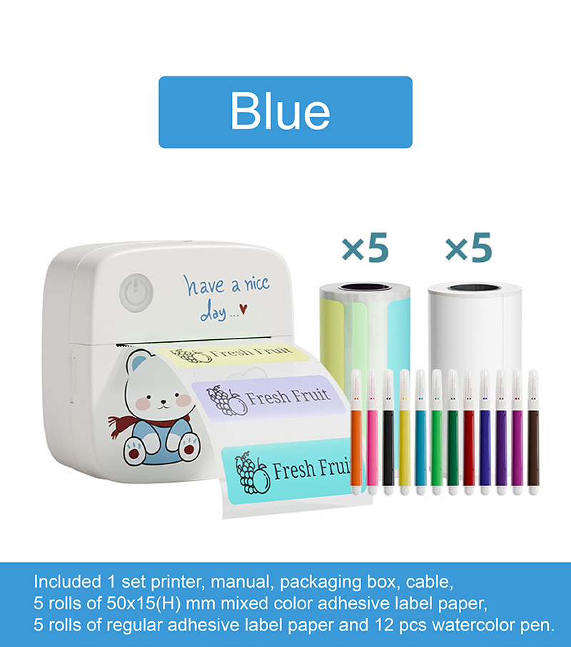 Mini Portable Small Printer, Sticker Printer Machine, Study Printer for Pictures, Photos, Journals, DIY, Compatible with Phone & Tablet