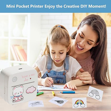 Mini Portable Small Printer, Sticker Printer Machine, Study Printer for Pictures, Photos, Journals, DIY, Compatible with Phone & Tablet