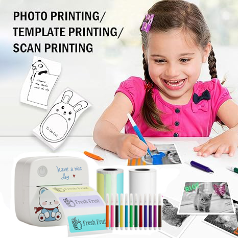 Mini Portable Small Printer, Sticker Printer Machine, Study Printer for Pictures, Photos, Journals, DIY, Compatible with Phone & Tablet