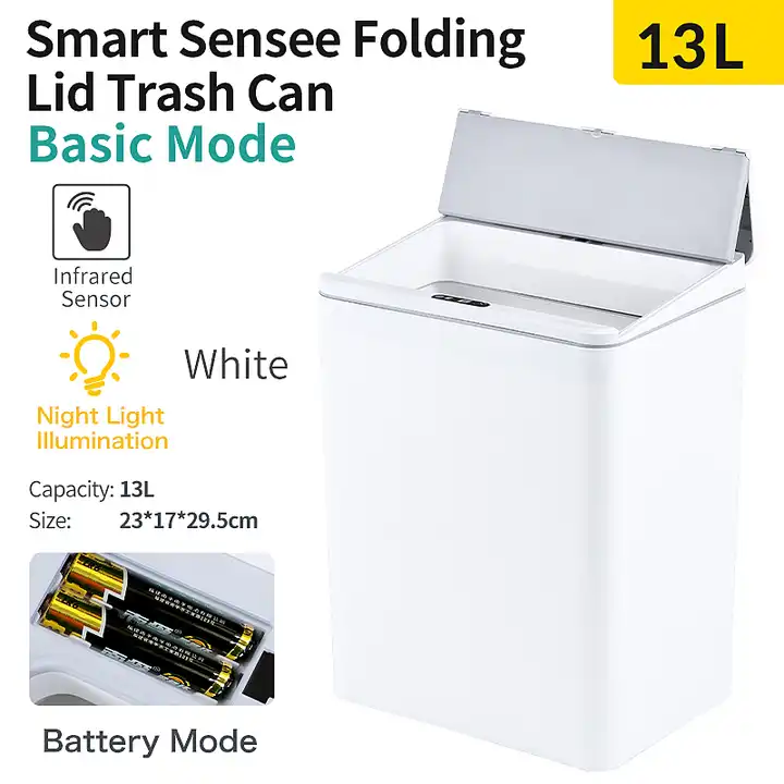 13L Rectangle Sensor Folding Lid Trash Box