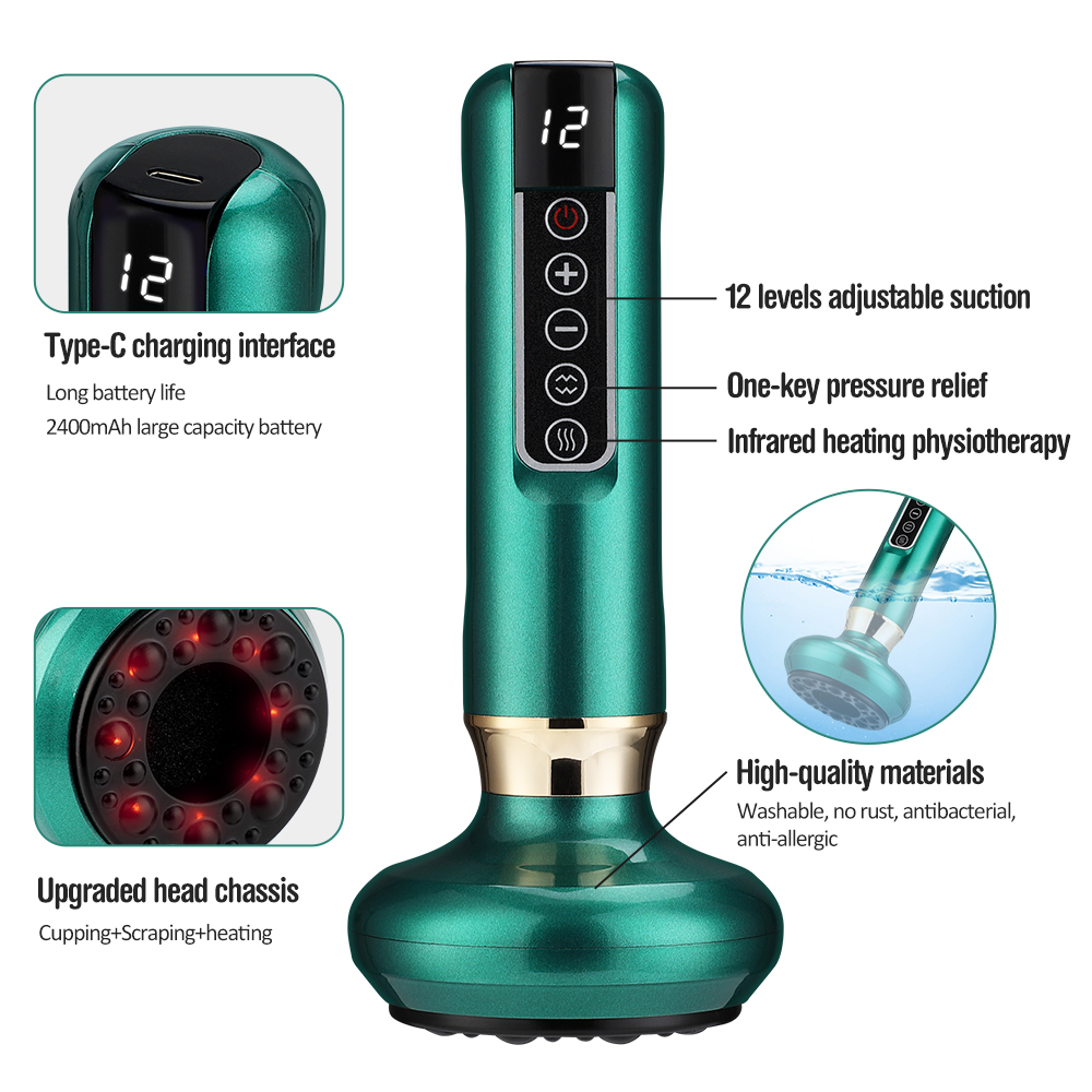 Smart Electric Vacuum Cupping Scraping Therapy Massager Heating Pulse and Infrared Therapy