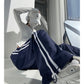 Ribbon Parallel Bars Contrast Color Loose Straight Slimming Draping Pants