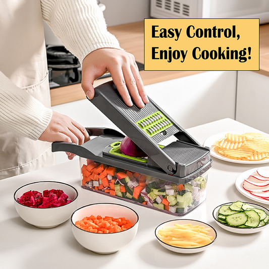 Chopper, Slicer and Grater for Vegetable, Melons, Onion, Garlic, Radish, Carrot, Chocolate, Cheese, Potatoes, Tomatoes, Cucumbers, Ginger. Multifunctional Blades