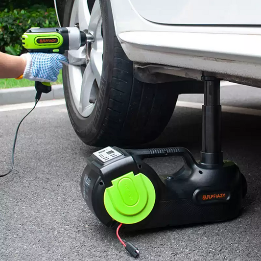 Electric Car Jack Set (Heightened Version), Electric Jack, Air Pump with Digital Display, Tire Pressure Tester, LED Light and Electric Impact Wrench